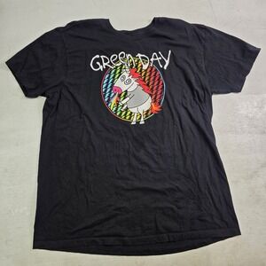 Green Day Punk Rock Band Unicorn Rainbow Puke Men's Black T-Shirt Sz 2XL EUC